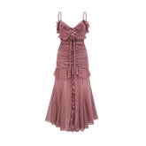 Geneviève pleated faux-flower midi dress