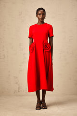 Isolde red floral-appliqué midi dress