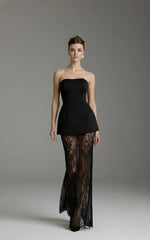 Elegant Lace Strapless Maxi Set