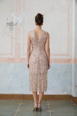 Marguerite embellished flower-motif fitted midi dress