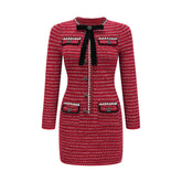 Faustine bow-detailed knit mini dress
