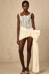 Gabrielle neutrals bowknot floral-lace-penal mini dress