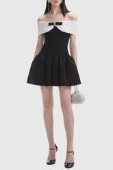 Adagio Bow Off Shoulder Knit Mini Dress