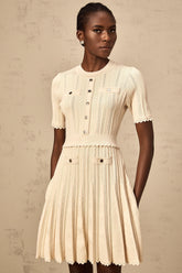 Amélie neutrals pointelle-trim pleated knit mini dress
