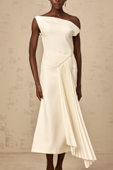 Laurine asymmetric draped midi dress in White
