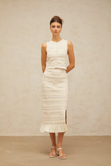 Giada white flower knit top & skirt matching set
