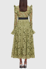 Freya Ruffle Lace-embroidered Belted Midi Dress - Green
