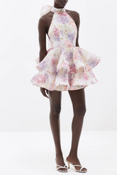 Earna Floral Print Halter Mini Dress