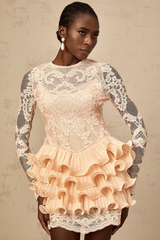 Irène floral-lace-panelling tiered mini dress