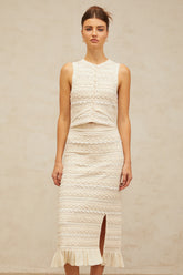 Giada white flower knit top & skirt matching set