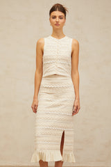 Giada white flower knit top & skirt matching set