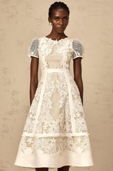 Clémence white flower-embroidery midi dress