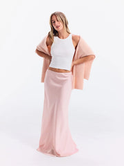Satin Mid Rise Ruffle Maxi Skirt
