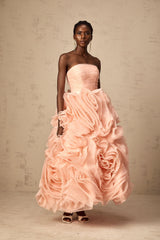 Leane pink off-shoulder 3d-petal tulle midi dress