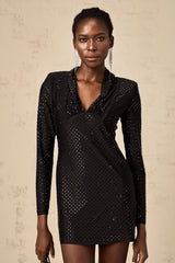 Mariasole embellished plunging V-neck studded mini dress