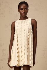 Axelle white wavy-detail sleeveless mini dress
