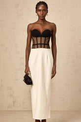 Enora contrast-color sheer corset maxi dress