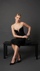Maison Celie Noir Diamanté Contour Midi Dress