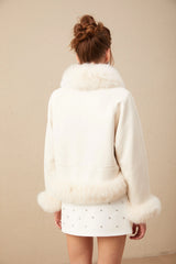 Cécile white suede fur padded short coat