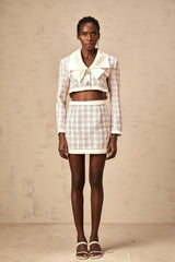 Ludivine pink checked tweed jacket & skirt matching set