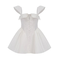 Julie white folded-neck bonded sleeveless mini dress