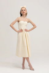 Cortny bustier-style pleated midi dress