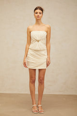 Énora off-white embellished ruched top & skirt matching set