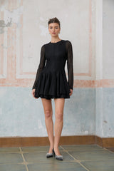 Hélène black pointelle puff mini dress