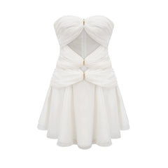Émilienne cut-out pleated off-shoulder mini dress