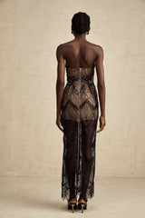 Frédérique black sequinned corset mesh maxi dress