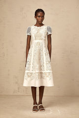 Clémence white flower-embroidery midi dress