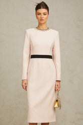 Anaïs pink crystal color-blocked midi dress
