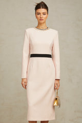 Anaïs pink crystal color-blocked midi dress