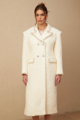 Isotta wool faux-pearl embellished tweed long coat