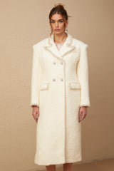 Isotta wool faux-pearl embellished tweed long coat