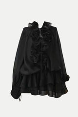 Jaketta Flower Ruffle Mini Dress - Black