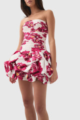 Coleka Floral Print Strapless Ruched Mini Dress - Rose pink