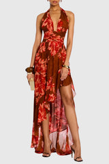 Blissa Floral Halter Print Maxi Dress