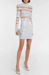 Elysia Mesh-paneled Crystal Embellished Top - Silver