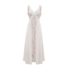 Arantxa white lace pleated maxi dress