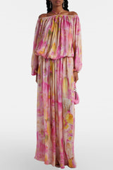 Ludema Floral Off Shoulder Ruched Maxi Dress