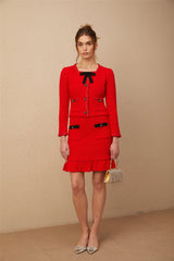 Cynthia red braided waffle-knit jacket & skirt matching set