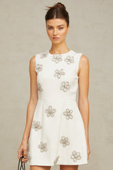 Coralie white flower-motif crystal mini dress