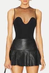 Llewyn Wave Neckline Bodysuit - Black