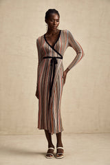 Adèle stripe wrap-design metallic midi dress