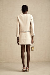 Elisabeth beige crystal tweed cardigan & skirt matching set