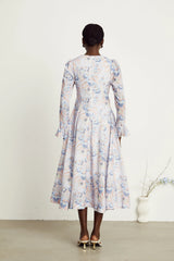 Léa violet floral-print flared midi dress