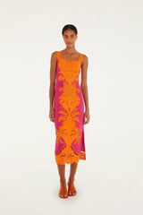 Pink Cutwork Midi Dress