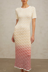 Isabelle yellow zigzag-woven knit midi dress