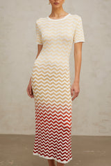 Isabelle yellow zigzag-woven knit midi dress